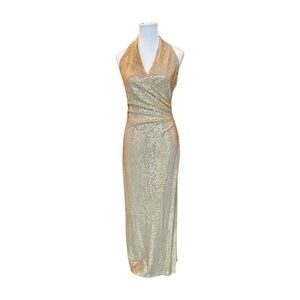 Vintage Gold Sequin Halter Evening Gown – Chica’s California – Size S – Made in